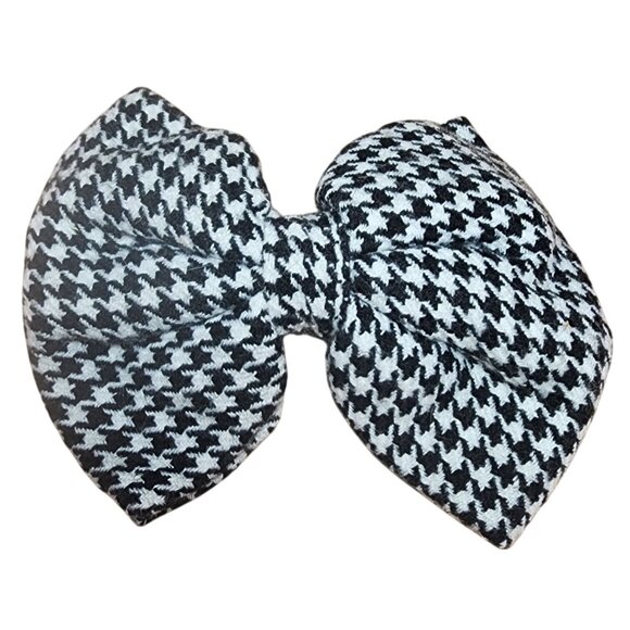 Vintage Black White Houndstooth Hair Bow Barrette Large Clip 90's Roll Tide - Picture 1 of 5